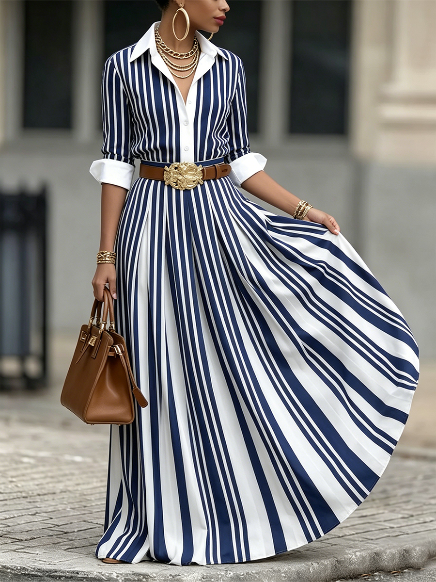 AURORA | Abito maxi con righe artistiche 1