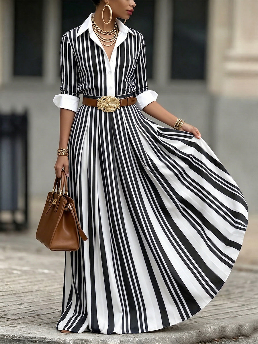 AURORA | Abito maxi con righe artistiche 5
