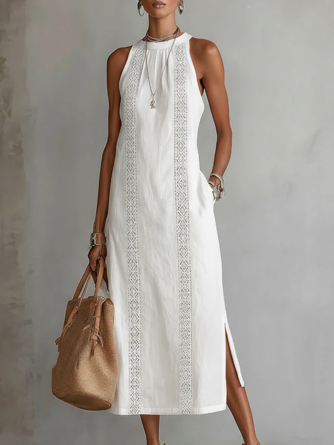 JIMENA | Abito midi con colletto mao 0