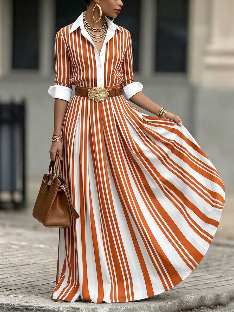 AURORA | Abito maxi con righe artistiche 0