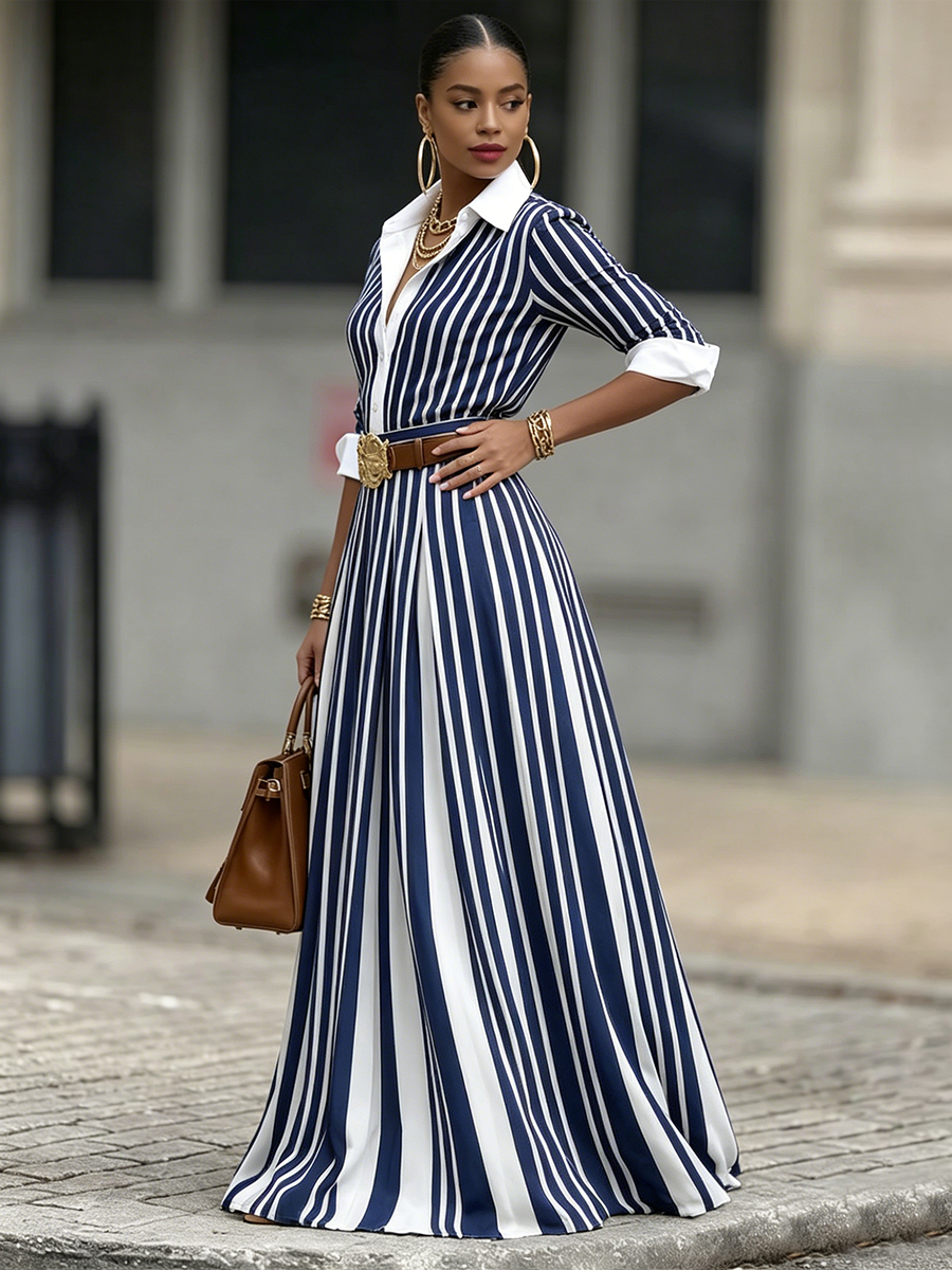 AURORA | Abito maxi con righe artistiche 3