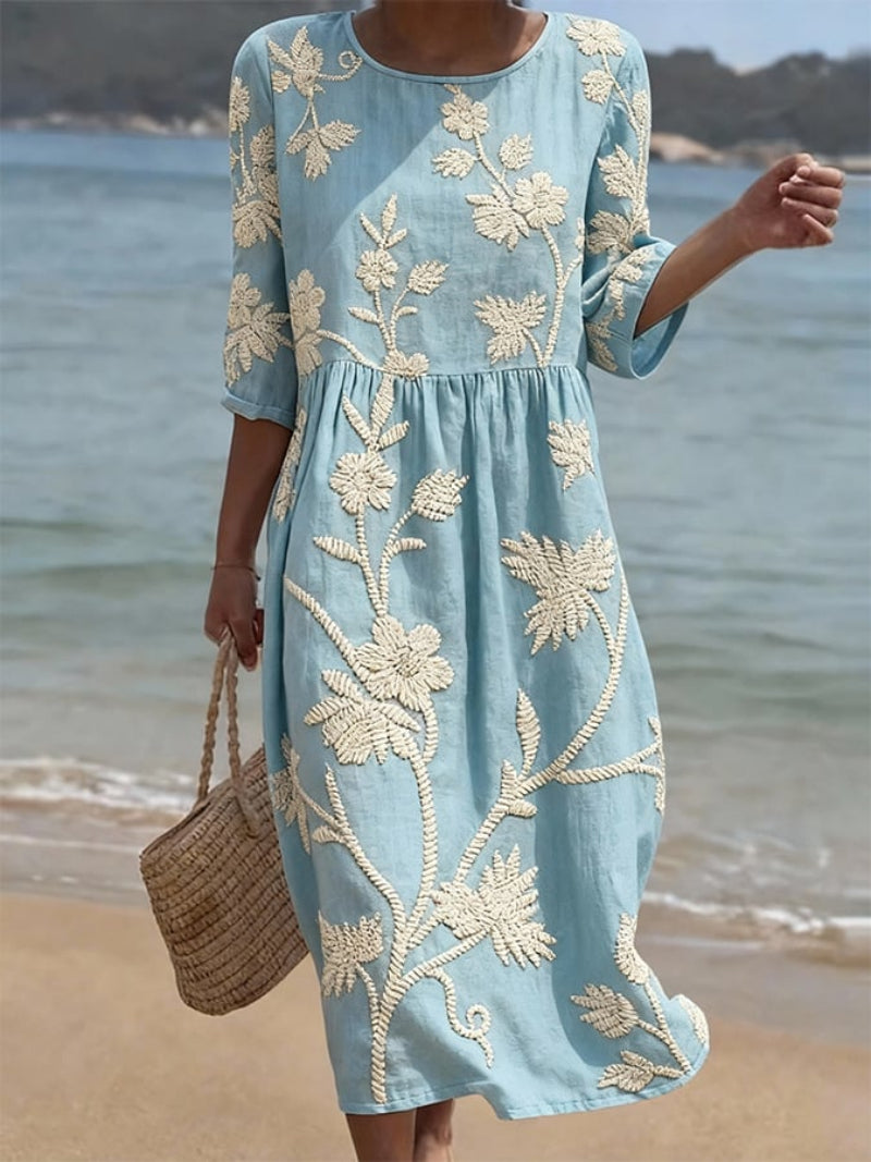 RACHEL | Abito midi con ricami floreali 0